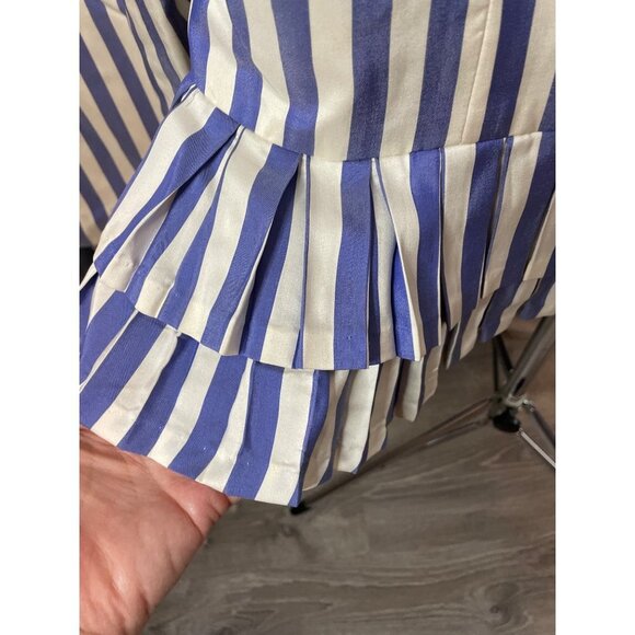 Vintage 90s Handmade Blue White Vertical Stripe Skirt and Jacket Set Sz M - Picture 6 of 16